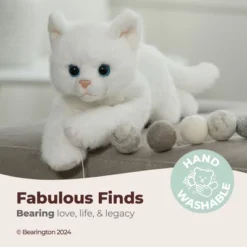 Bearington Lil' Muffin Small Plush Stuffed Animal White Cat, Kitten 8 Inch, For Ages 3-14