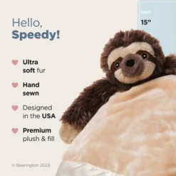 Bearington Baby Speedster Snuggler, 15 Inch Sloth Plush Stuffed Animal Security Blanket Lovey For Babies