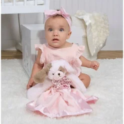 Bearington Baby Wiggles Snuggler, 15 Inch Pink Puppy Dog Plush Stuffed Animal Security Blanket Lovey For Babies