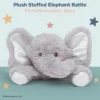 Bearington Baby Lil' Spout Rattle: 8-Inch Plush Stuffed Gray Elephant Rattle, Shaker Toy With Soft Plush Fur, Floppy Ears