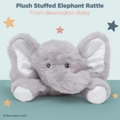 Bearington Baby Lil' Spout Rattle: 8-Inch Plush Stuffed Gray Elephant Rattle, Shaker Toy With Soft Plush Fur, Floppy Ears