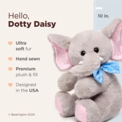 Bearington Dotty Daisy The Stuffed Elephant, 10 Inch Elephant Stuffed Animal, Easter Stuffed Animal