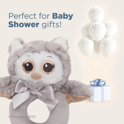 Bearington Baby Lil' Owlie Plush Stuffed Animal Gray Owl Soft Ring Rattle, 5.5" - Image 4