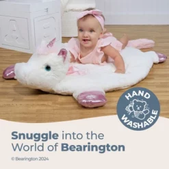 Bearington Baby Unicorn Tummy Time Mat, 30x30in Baby Playmat, Soft Plush Animal Blanket, Unicorn Baby Decor