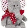 Bearington Hugh Loves You Stuffed Animal Elephant With Hearts And A Red Heart Printed Bow, 13 Inches