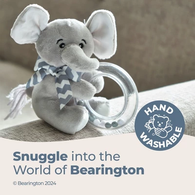 Bearington Collection Lil' Spout Plush Stuffed Animal Gray Elephant Ring Rattle, 5.5", For Ages 0-14