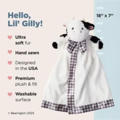 Bearington Gilly 18 Inch Cow Stuffed Animal Plush Loveys Security Blanket For Baby Boys And Girls