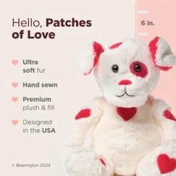 Bearington Patches Of Love Valentines Stuffed Animal, 6 Inch Valentines Stuffed Dog, Ideal For Valentine Day Gifts For Kids