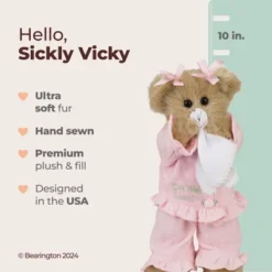 Bearington Sicky Vicky Get Well Soon Stuffed Animal Teddy Bear 10 Inches, For Ages 3-14