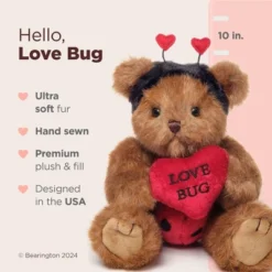 Bearington Love Bug The Valentine Bear, 10 Inch Teddy Bear Stuffed Animal, For Ages 3-14