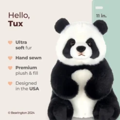 Bearington Tux Plush Panda Bear Stuffed Animal With Ultra-Soft Fur, 11 Inch, For Ages 1-14