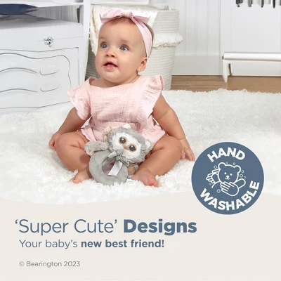 Bearington Baby Lil' Owlie Plush Stuffed Animal Gray Owl Soft Ring Rattle, 5.5" - Image 2